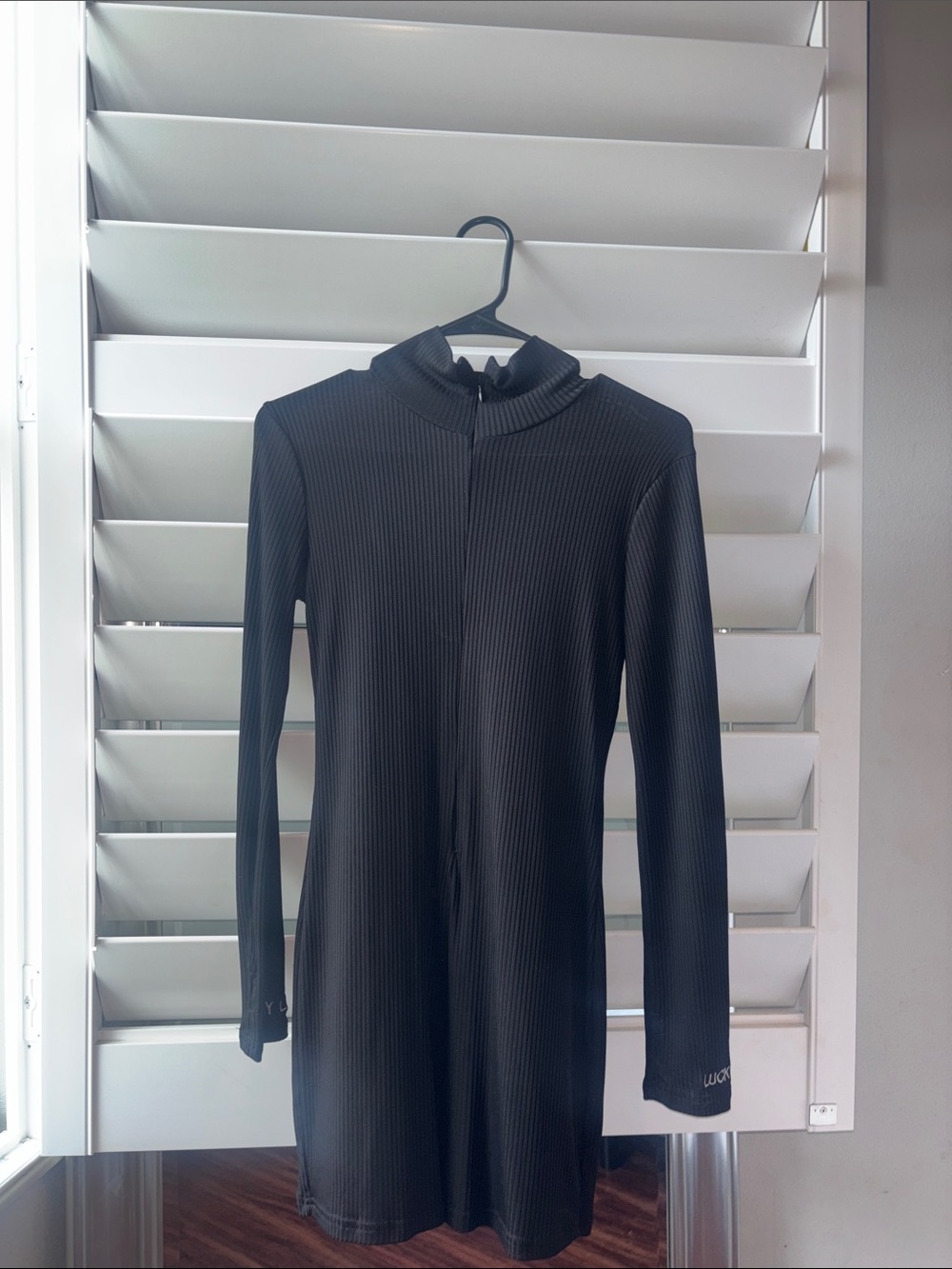 Black Ribbed Long-Sleeve Jumpsuit
